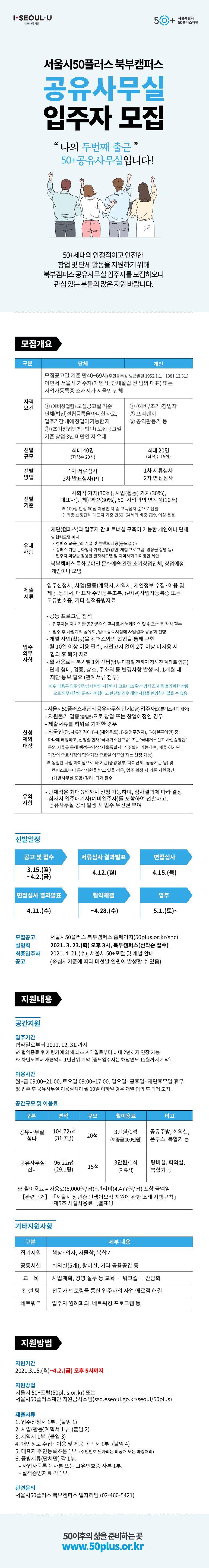 서울시50플러스 북부캠퍼스 공유사무실 입주자 모집